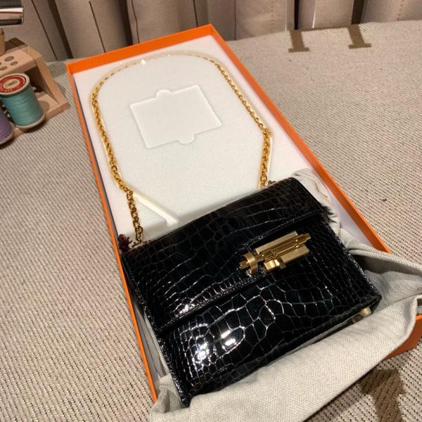 Hermes Verrou 17 Shiny Allligator Noir GHW